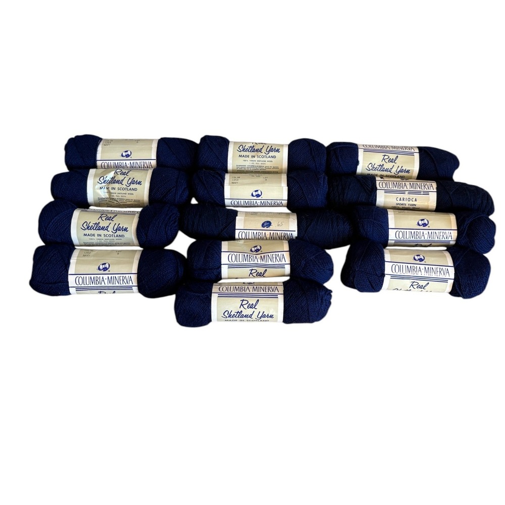 Columbia-Minerva Real Shetland Yarn Navy Blue 100% Virgin Wool 13 Skeins Lot B
